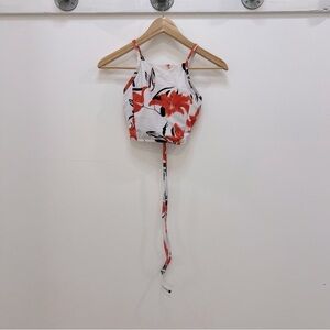 Small tie back bikini top with high neckline and orange tiger lily flowers